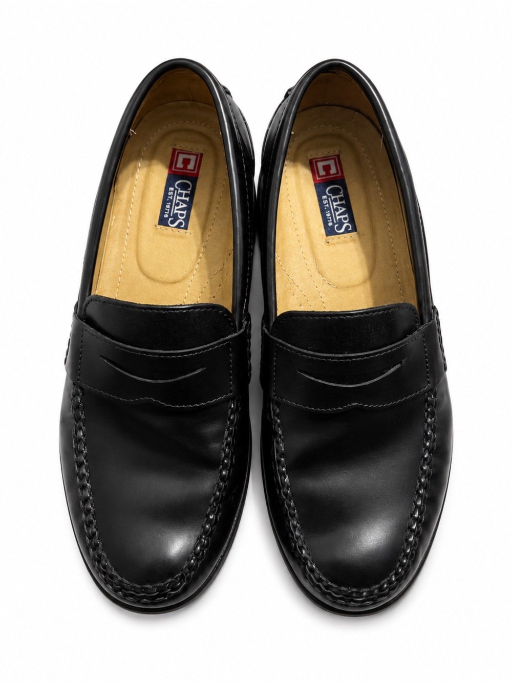 Chaps Men’s Black Leather Penny Loafers Size 10M Dress Shoes